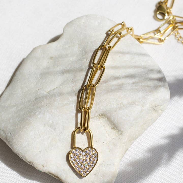 Blaise - Paperclip Crystal Heart Pendant Necklace for wholesale by MeloMelo