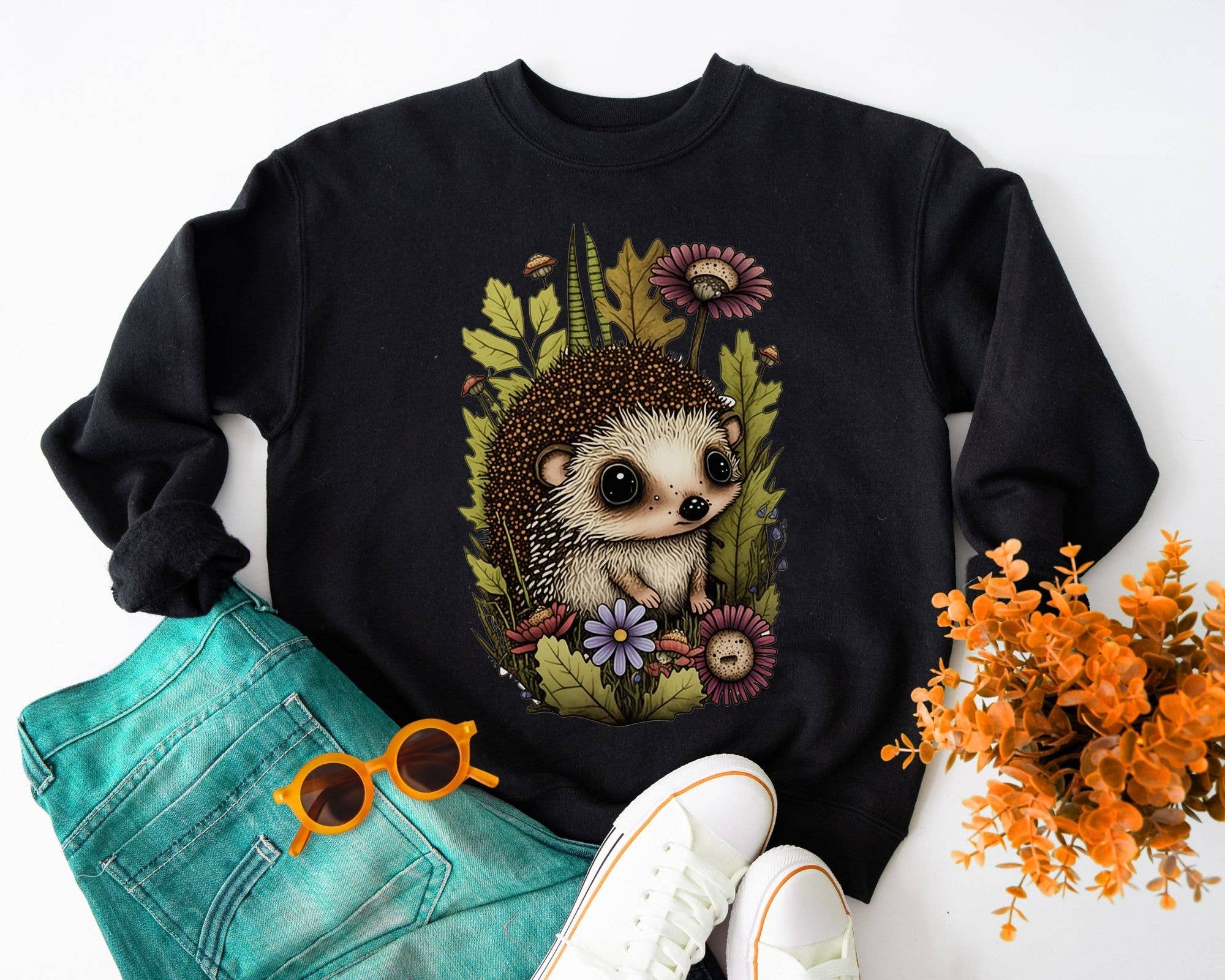Vivtrek - Vente Sweat-shirt à imprimés – unisexe - Joli sweat-shirt Hedgehog Nature Cottagecore Lover pour bébé,7
