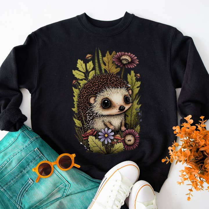 Vivtrek - Wholesale Graphic Sweatshirt - Unisex - Cute Baby Hedgehog Nature Cottagecore Lover Sweatshirt,7