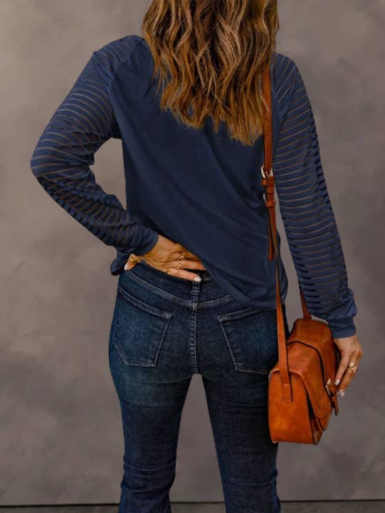 V-Neck Top with Sheer Stripe Design for wholesale by Suhkasana