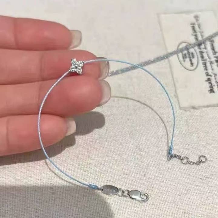 Perimade & Co. LLC - Wholesale Charm/Dangle Bracelet - Four Leaf Clover Pink Cord Bracelet in 925 Sterling Silver2