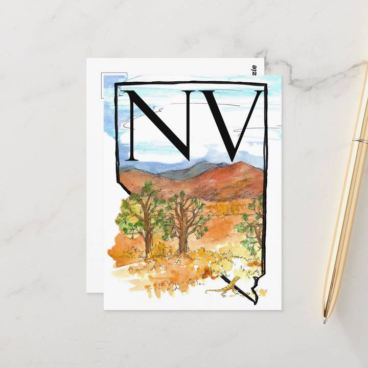 Carte postale du Nevada NV Désert Montagne Arbres Paysage pour la vente par Rugosa & Pine