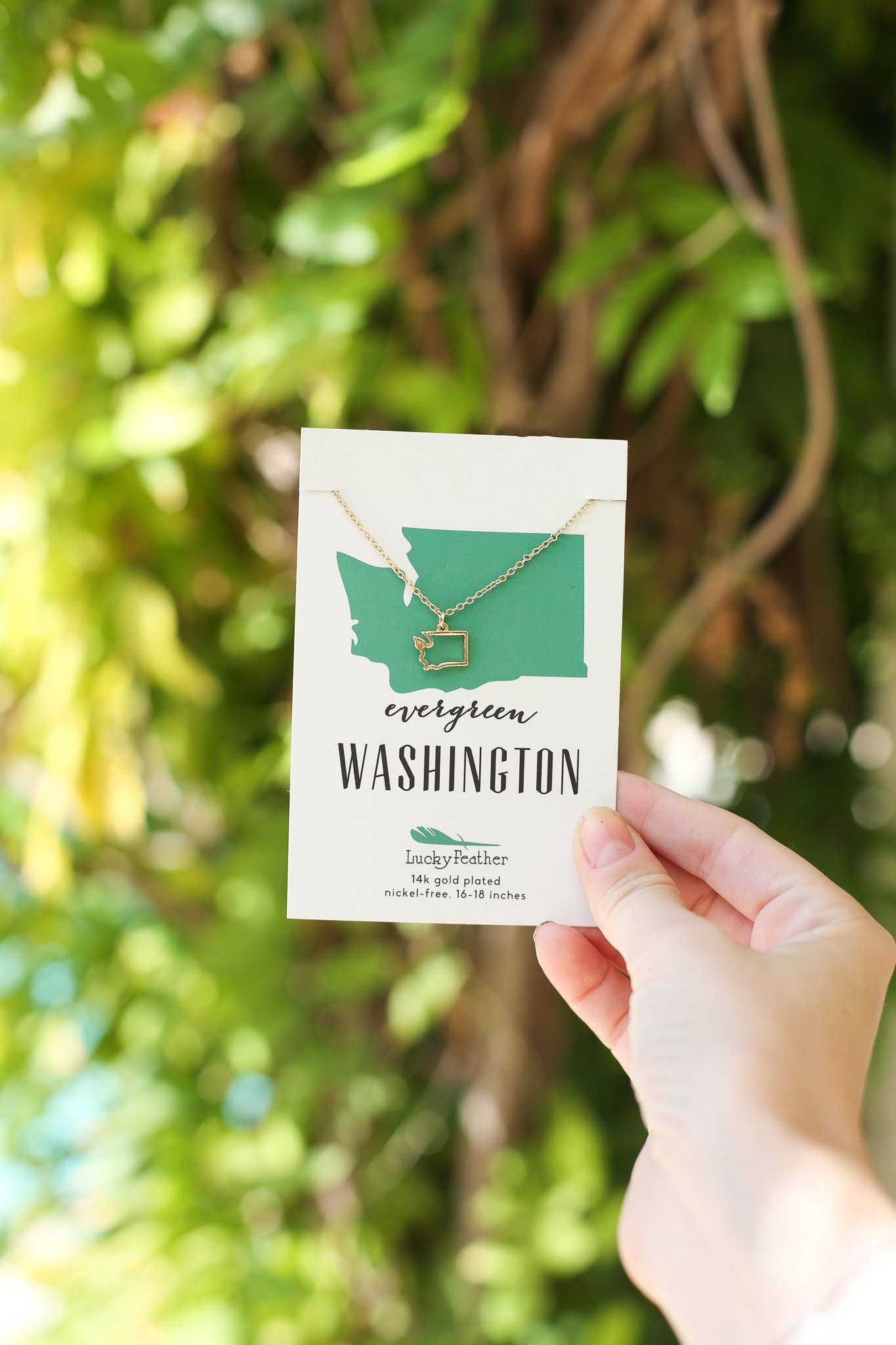 Lucky Feather - Wholesale Pendant/Charm Necklace - State Necklace - Gold - WASHINGTON2