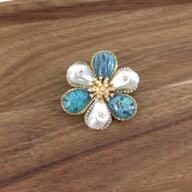 B25064 Rhinestone Adorned Handmade Flower Brooch for wholesale by Pretty Persuasions