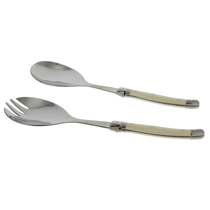 French Home - Vente Ustensile de service - Set de couverts à salade Laguiole élégants avec manches en ivoire synthétique1