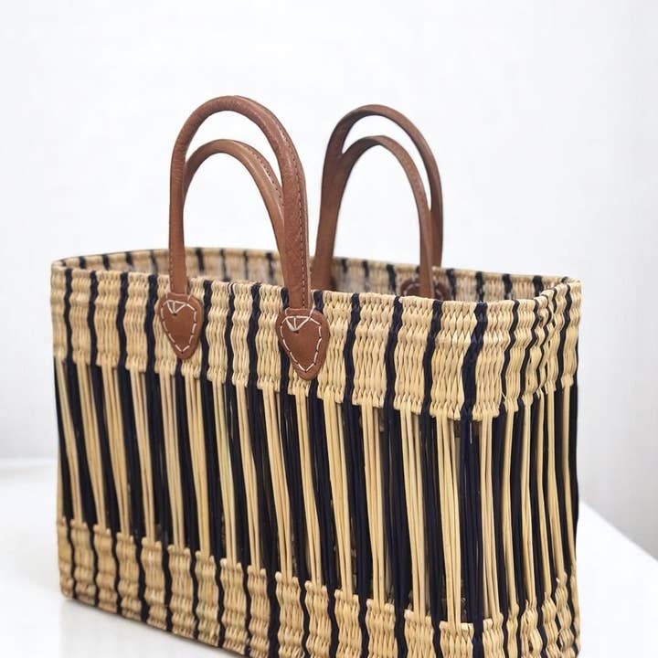 Melecraft - Wholesale Mand - Marokkaanse handgeweven stroentas met leren handvatten7