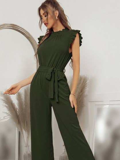 Supreme Fashion - Wholesale Jumpsuit - Women's - Mock Neck Sleeveless Ruffle Jumpsuit0