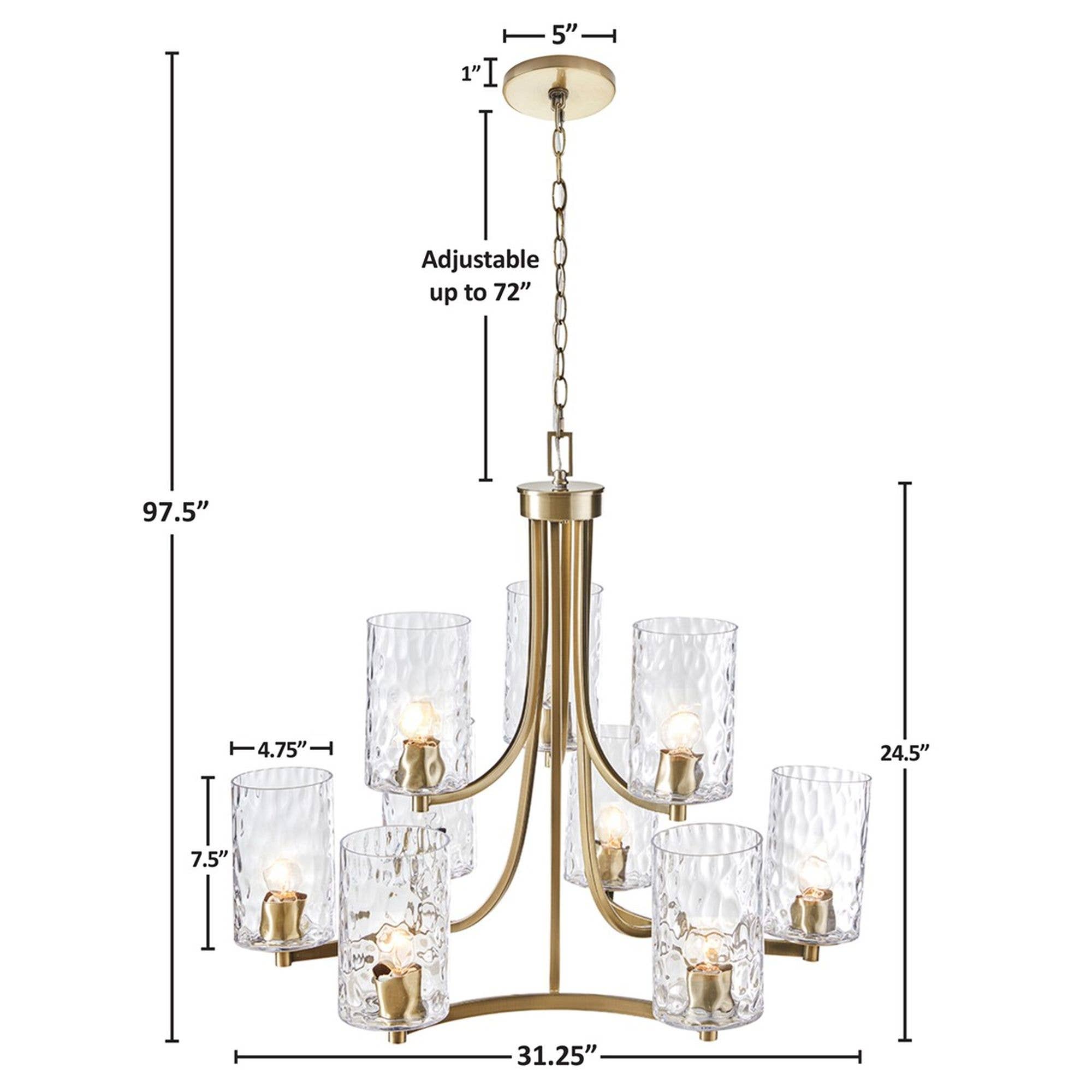 Olliix - Wholesale Chandelier/Hanging Light - 9-light Round Tiered Textured Glass Shades Chandelier1