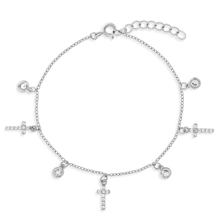Breloque en forme de croix et bracelet en zircone cubique pour enfants de 6 à 7 pouces - Argent sterling pour la vente par In Season Jewelry