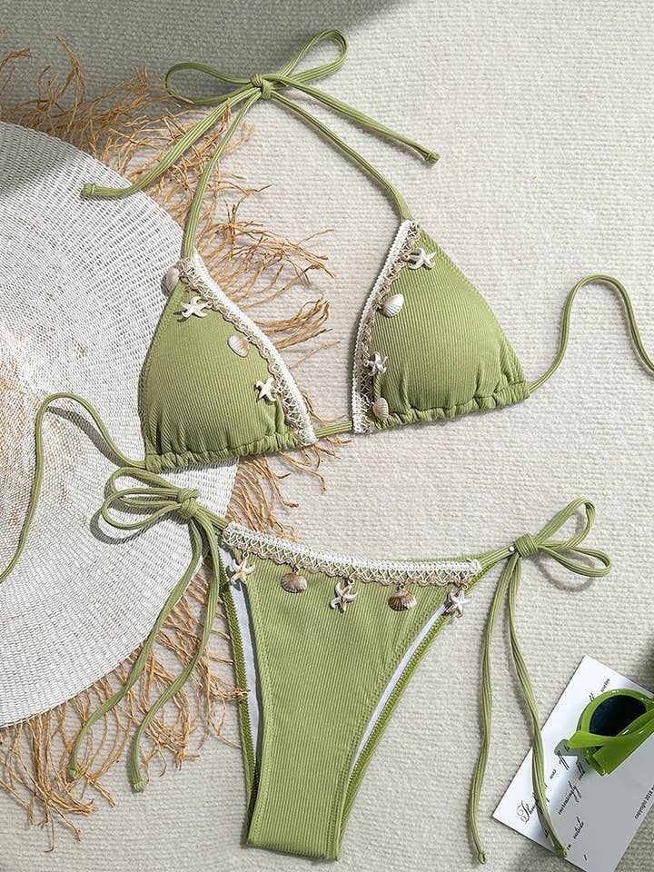 Mccolin - Wholesale Two Piece Swimsuit - Women's - Shell Print Bikini Set with Ties3