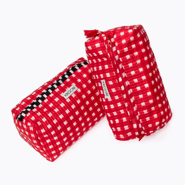 Kosmetiktasche "HAPPY CHECKS" rot für den Großhandel von kikooni