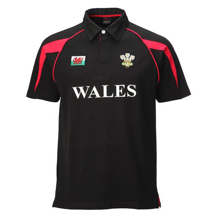 MANAV – wholesale T-shirt – men's – Black Poly Style WALES Rugby Shirt