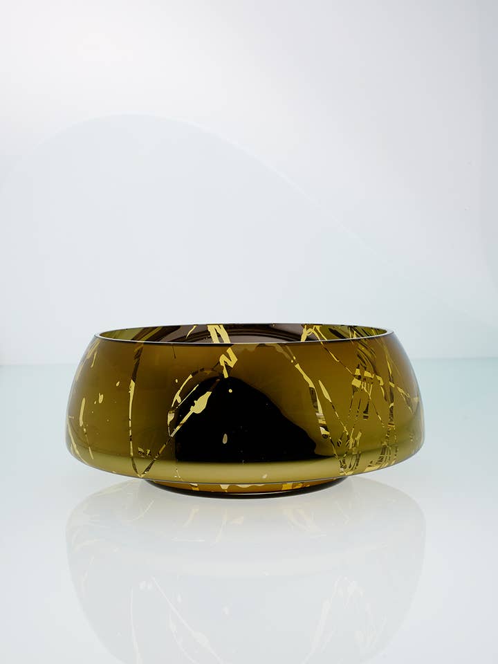 Bol décoratif en verre DECO JAZZ, ambre éclaboussé pour la vente par Angel Glass Design SIA