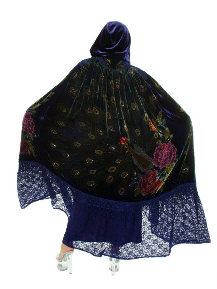 Western Fashion - Wholesale Cape - Women's - 8482 - Beaded Velvet Victorian Peacock Cape