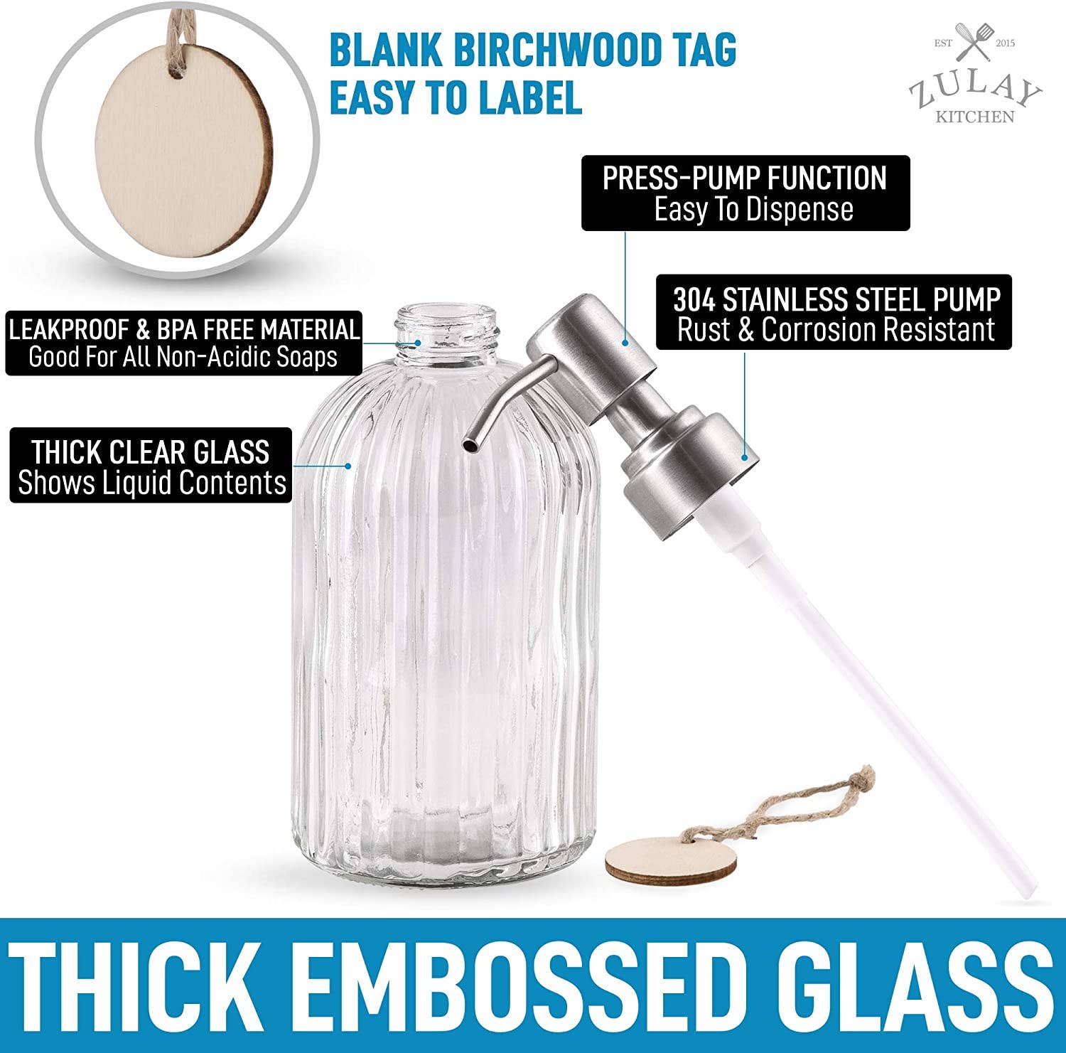 Zulay Kitchen – wholesale Tvåldispenser – Glasdispenser för handtvål – 473 ml6