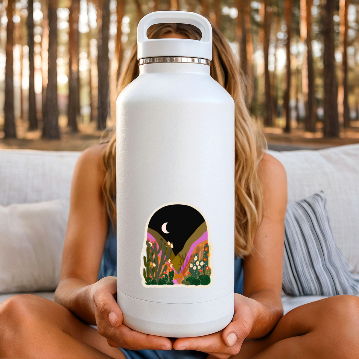 inviting affairs paperie – wholesale Sticker – Moonlit Desert Bloom Sticker – Nighttime Cactus Landscape 1