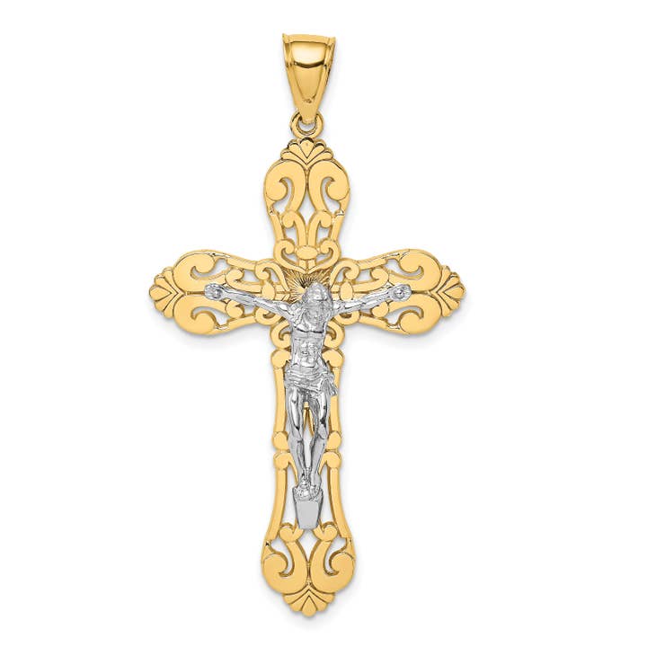 10K m/Rhodium Crucifix Charm for engroshandel hos Sophia Jewelers