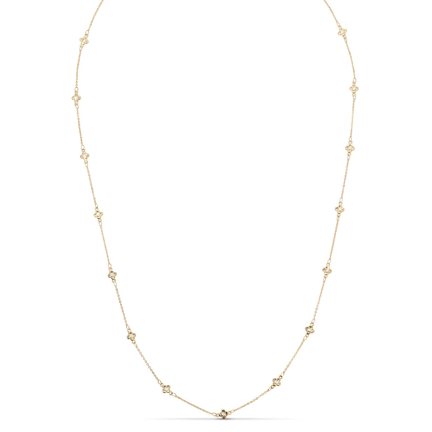 Splendid Iris - Wholesale Link & Chain Necklace - Delicate Cz Accented Quatrefoil Accented Necklace1