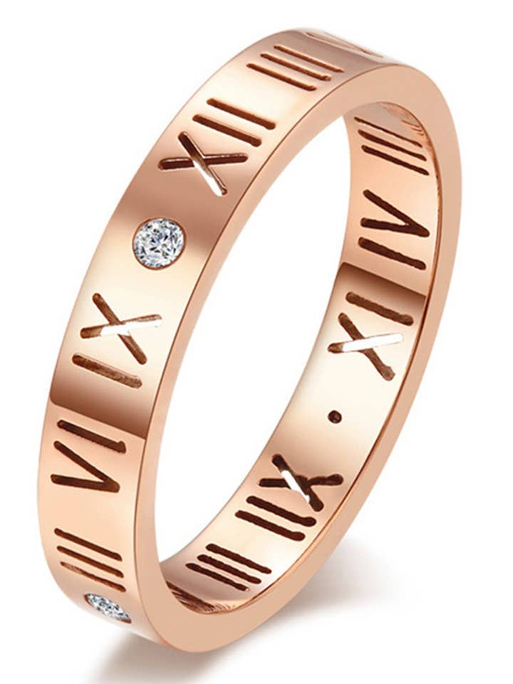 Roman Numerals Stainless Steel Ring R1732-RG for wholesale by Ole