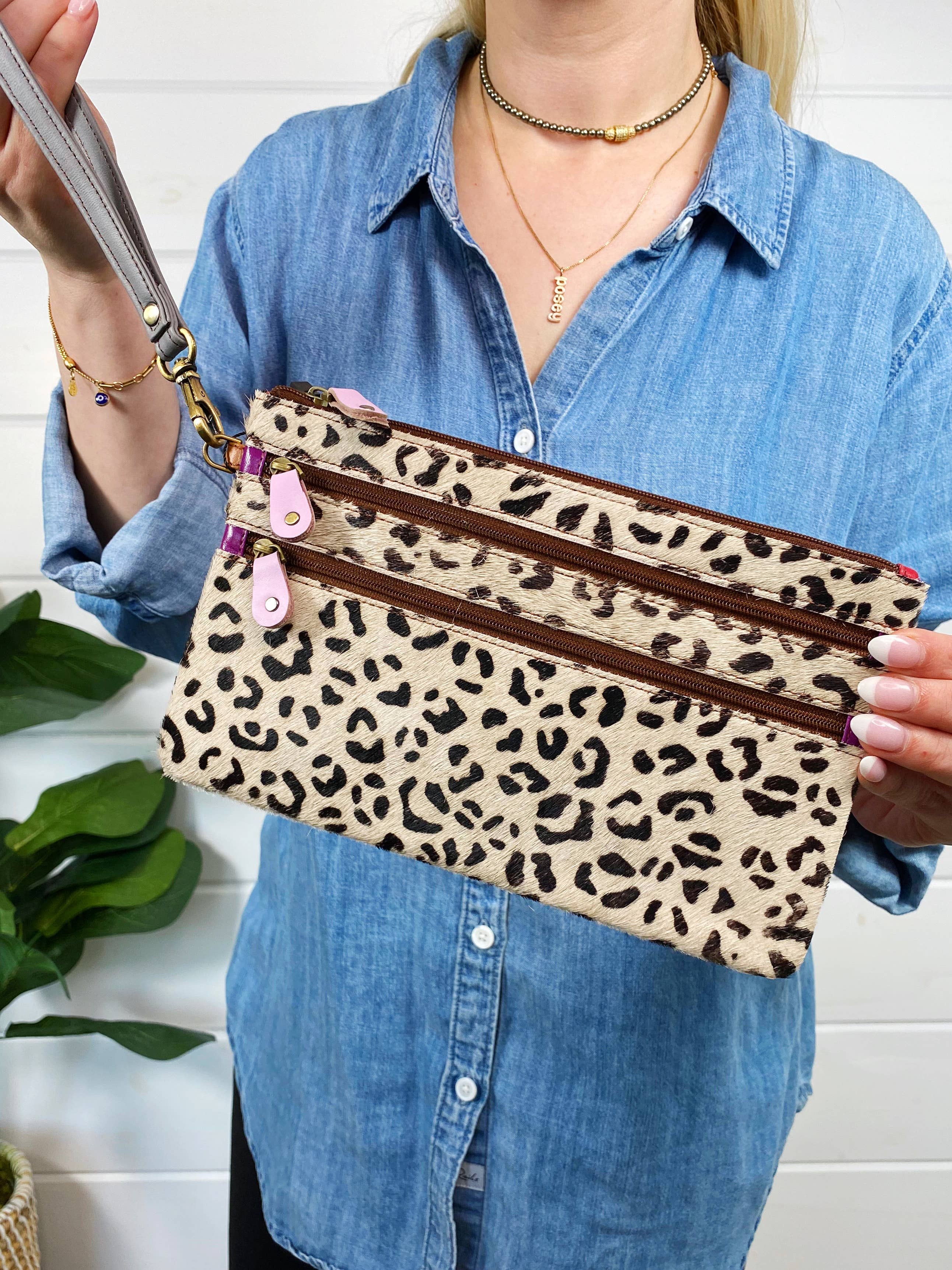 Folklore Couture - Wholesale Wristlet - Vance Triple Zip Leather Hair on Hide Wristlet2