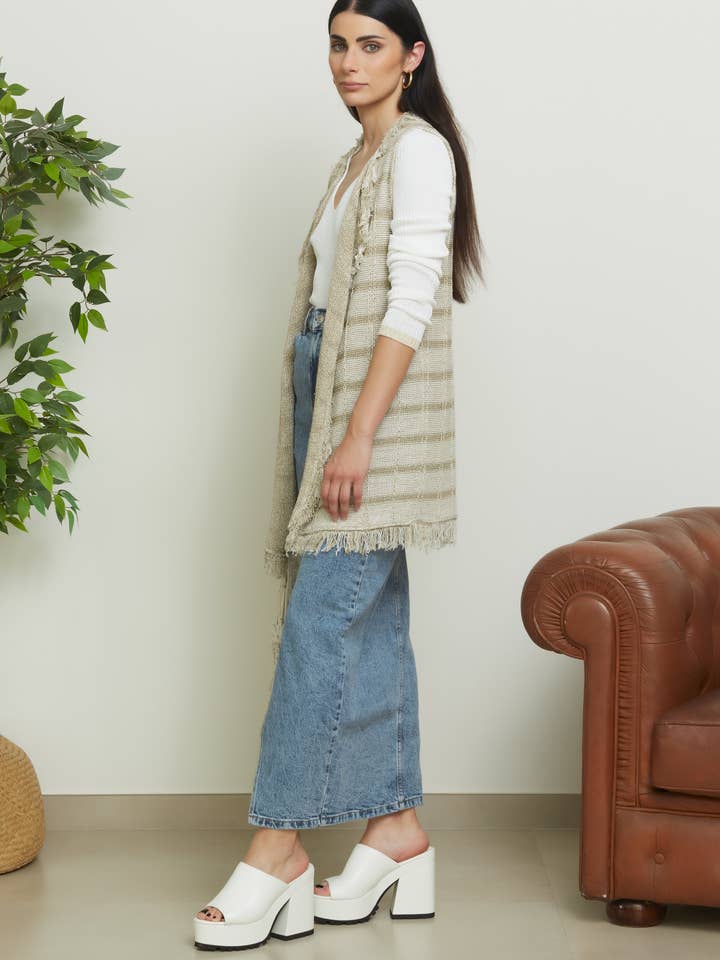 Gilet long avec inserts en lurex - Oriana pour la vente par TENNÉ