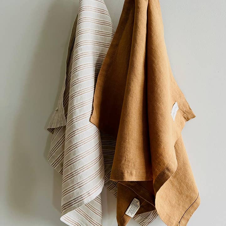 Mama and Tochter - Wholesale Tea Towel - Pure French Linen Tea Towel - Biscuit Stripe
