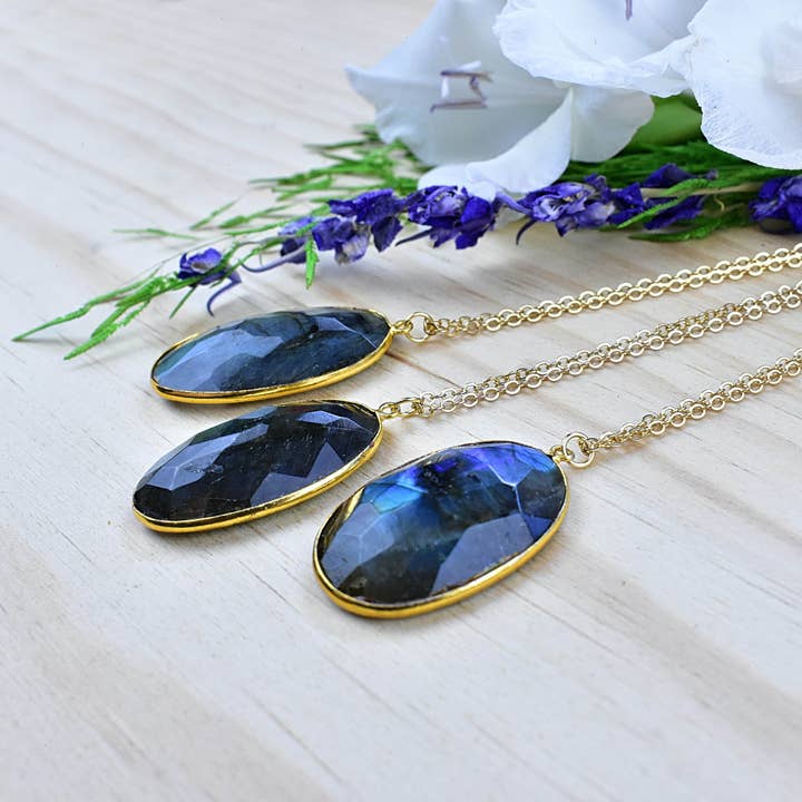 Labradorite Oval Necklace for wholesale by Ewelina Pas Jewelry
