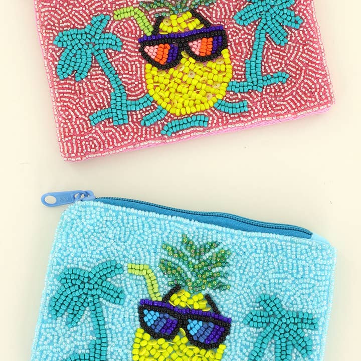 Tropical Island Pineapple Cocktail Seed Bead Beaded Coin Bag for wholesale by SP Sophia Collection