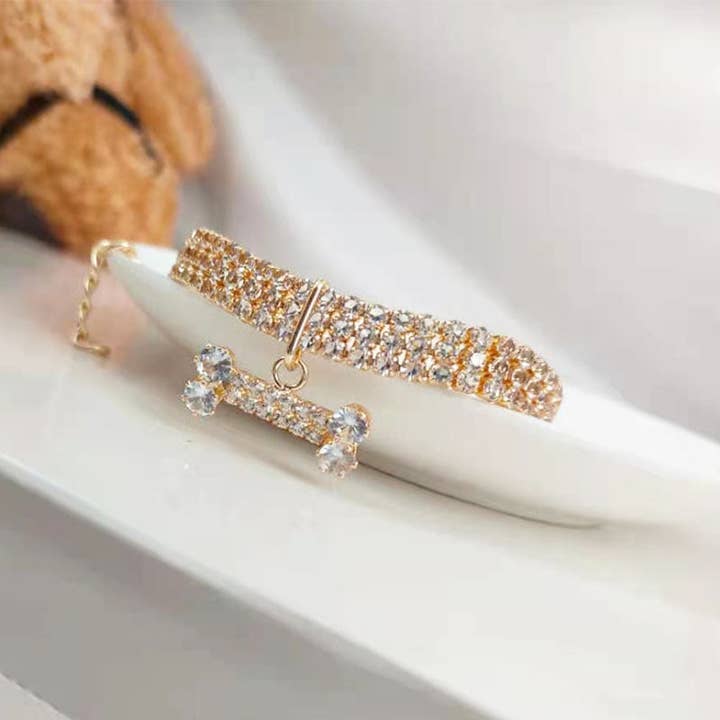 Rhinestone Belt Store - Wholesale Pet collar – Cat/dog - Rhinestone Chain w Diamond Bone Dog Necklace5