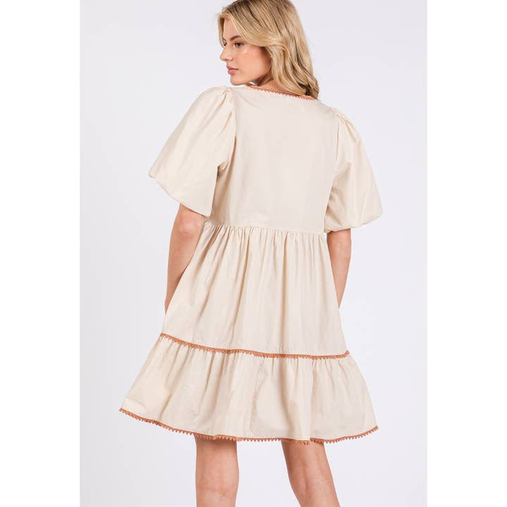 Beige RUSTIC TIERED PRAIRIE MINI DRESS (SD7694) for wholesale on Faire2