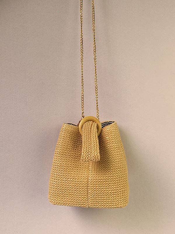 KHAKI Casual Simple Weave Handbag for wholesale on Faire6