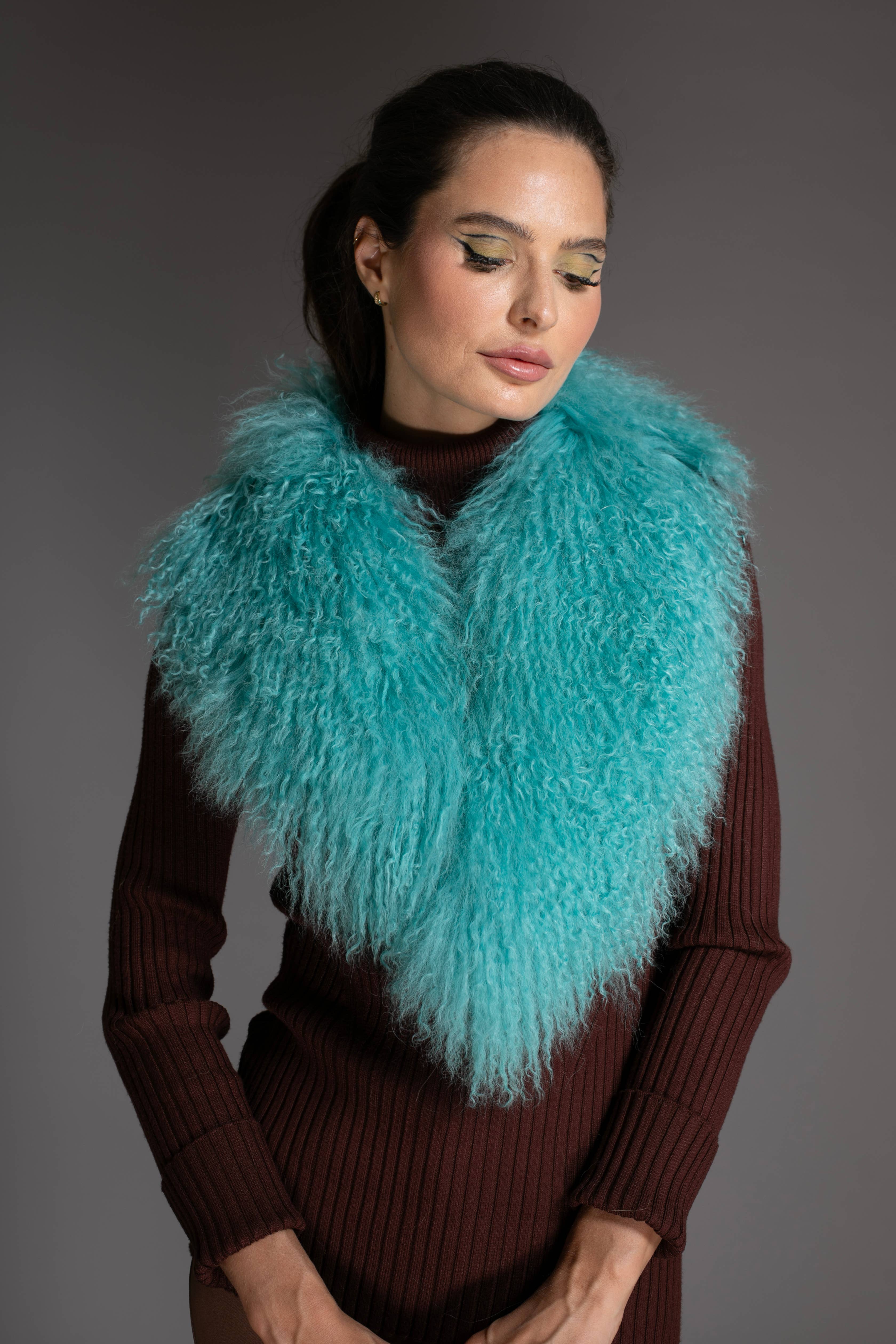 Nuvula - Wholesale Fur/Faux Fur Coat - Women's - Turquoise Mongolian Sheared Wool Collar  1