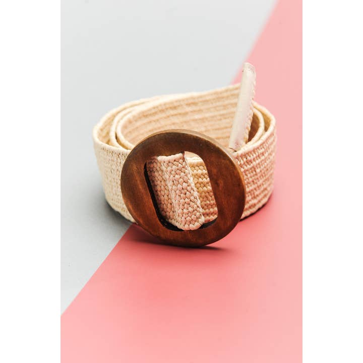 JOSSLYN by wall to wall - Wholesale Belt - Women's - WOODEN BUCKLE RATTAN STRETCH WAIST BELT 40BT620