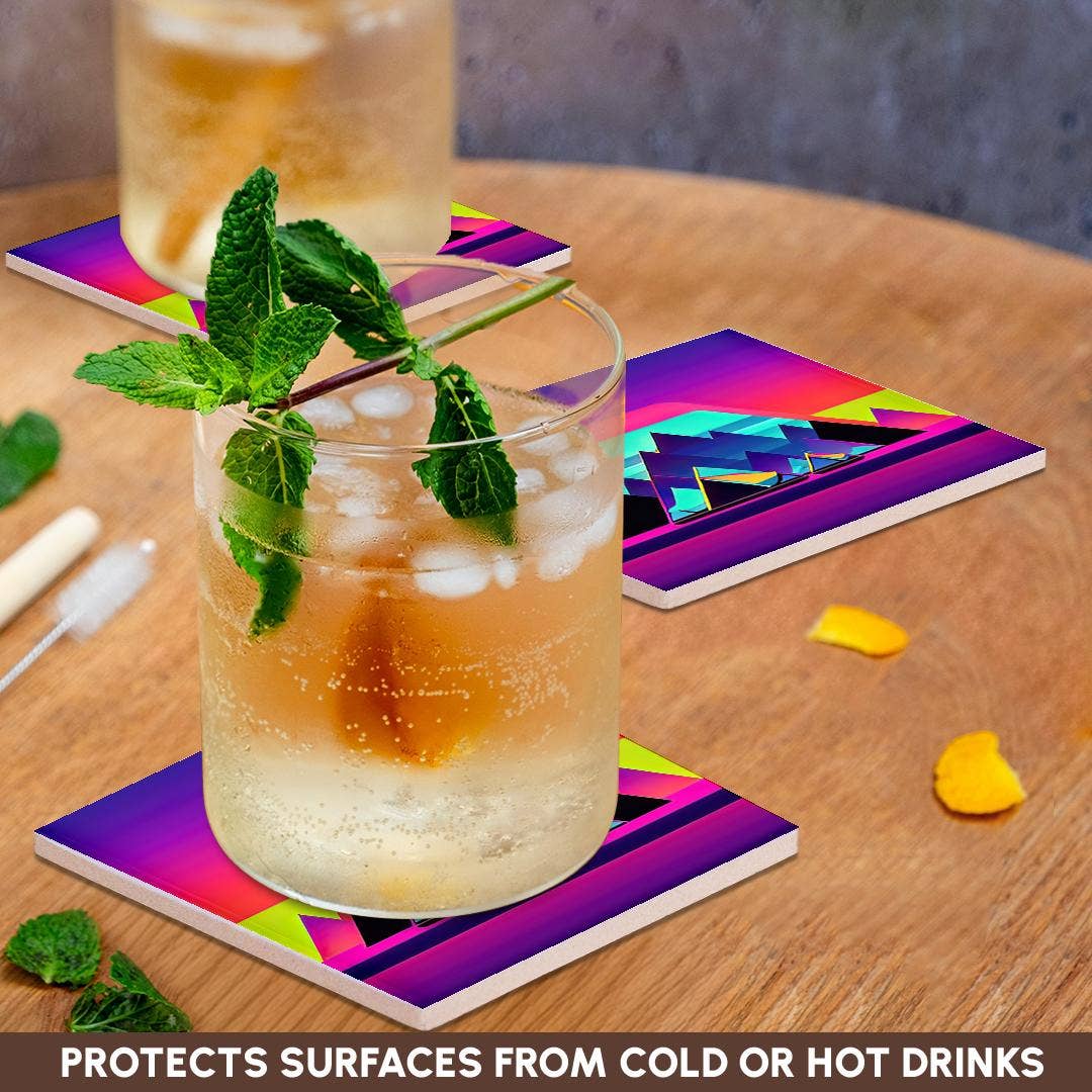 3dRose - Vente Sous-verre - 3dRose, Art abstrait cool de tentes colorées, montagnes. Cadeau pour campeur heureux, Dessous de verre2