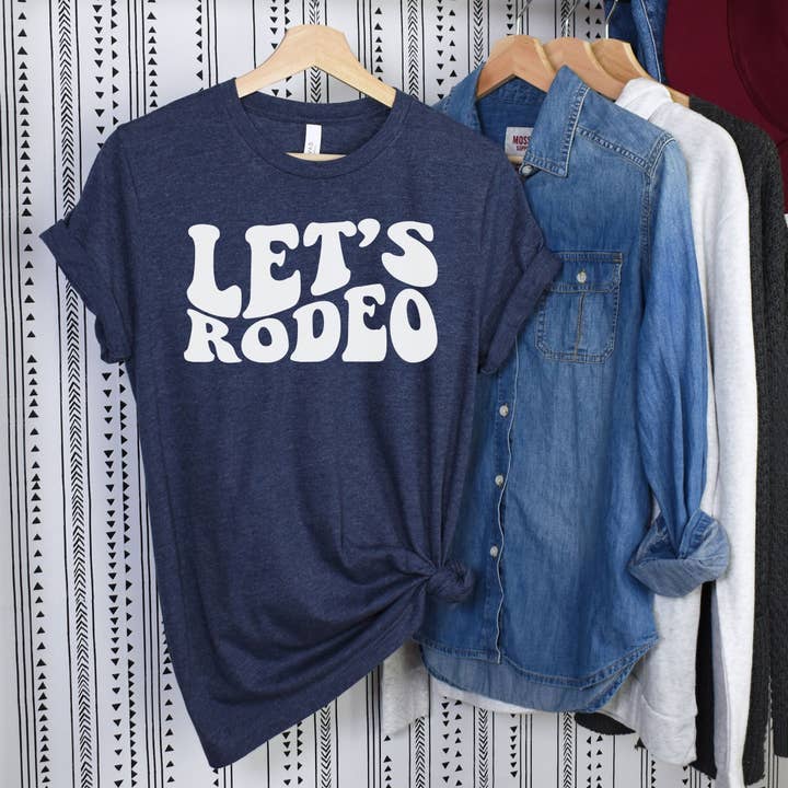 Let's Rodeo Navy Tee White Ink for wholesale by Simply Tees