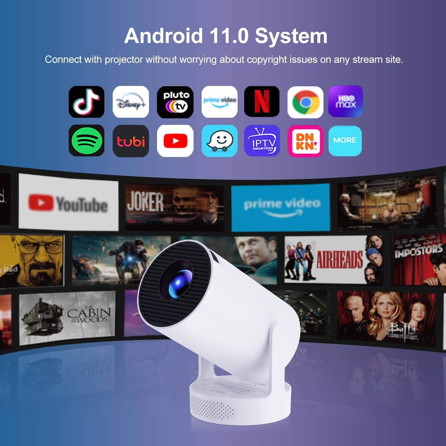 Infinite Basics - Wholesale Speakers - Pro Mini Portable Smart Projector with Android 13, Full HD, WiFi 6, Bluetooth 5.0, Built-in Apps for Netflix & YouTube – Works with Phone, Laptop, TV, HDMI, PS56