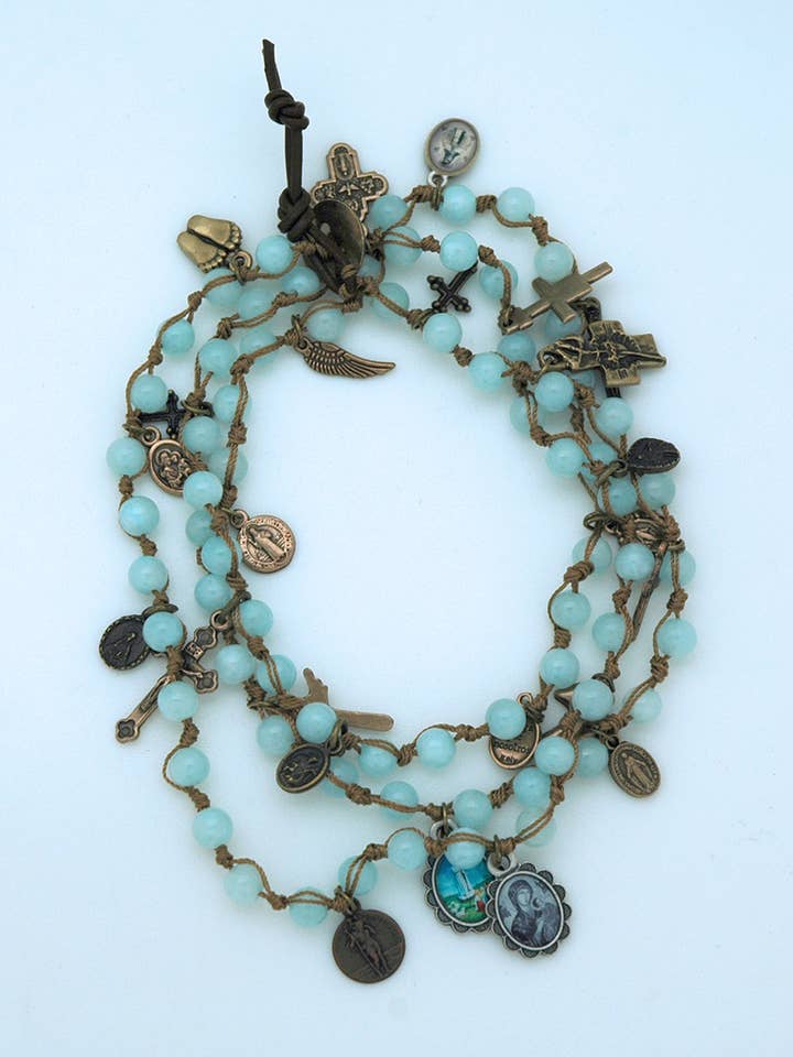 LA11346-AQ- Aquamarine gemstone bracelet wrap or necklace for wholesale by Contreras Designs