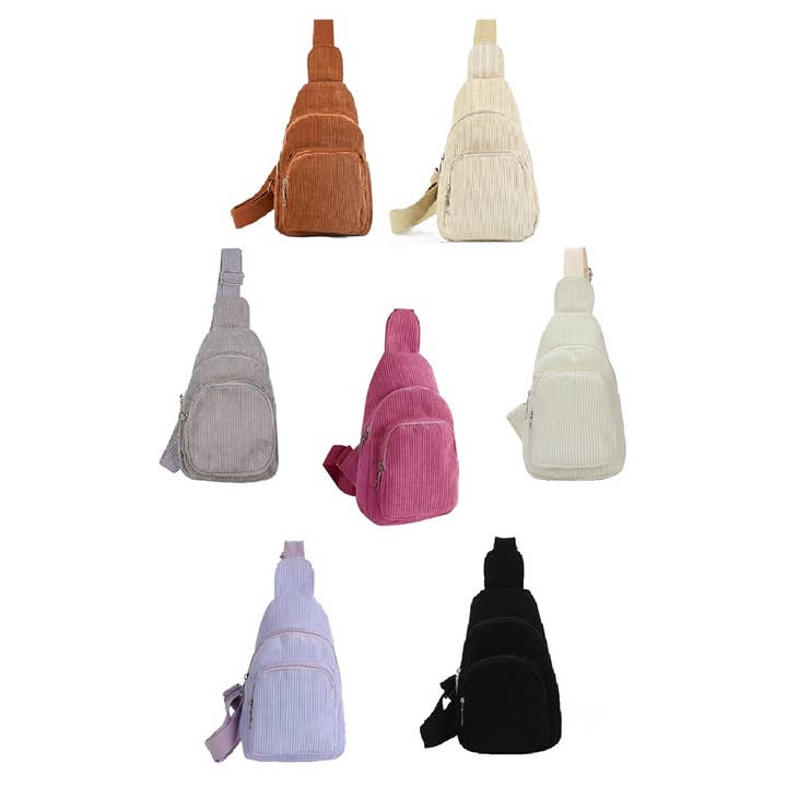 Vanilla Monkey - Wholesale Crossbody Bag - Women's - Corduroy Vintage Double Pocket Crossbody Sling Bag4