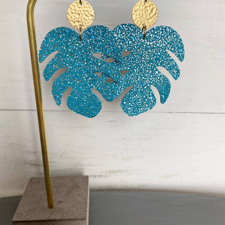 The Supply Society - Wholesale Dangle Earrings - Monstera Leaf Leather Hook Earrings10