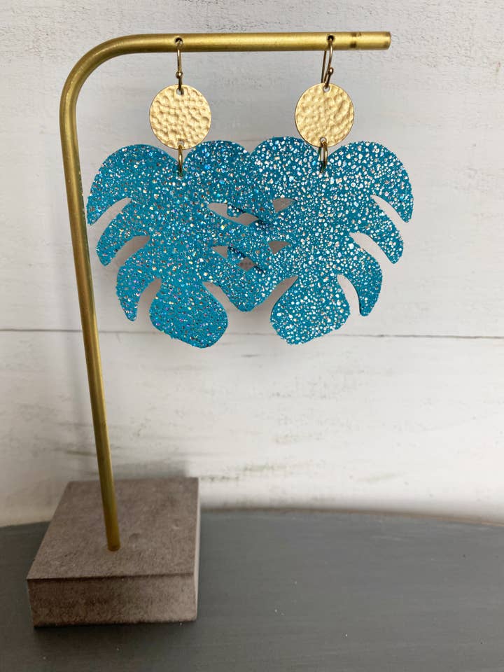 Monstera Leaf Leather Hook Earrings for wholesale by The Supply Society