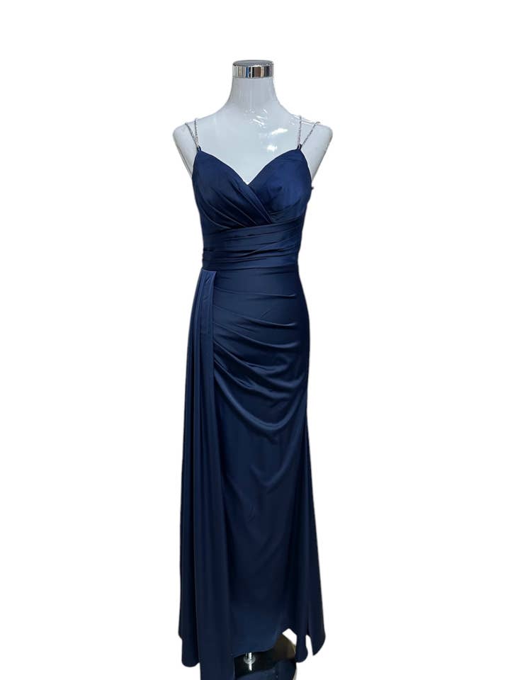 Marine geplooide lange jurk met sierlijke bandjes voor wholesale door Les Voiliers