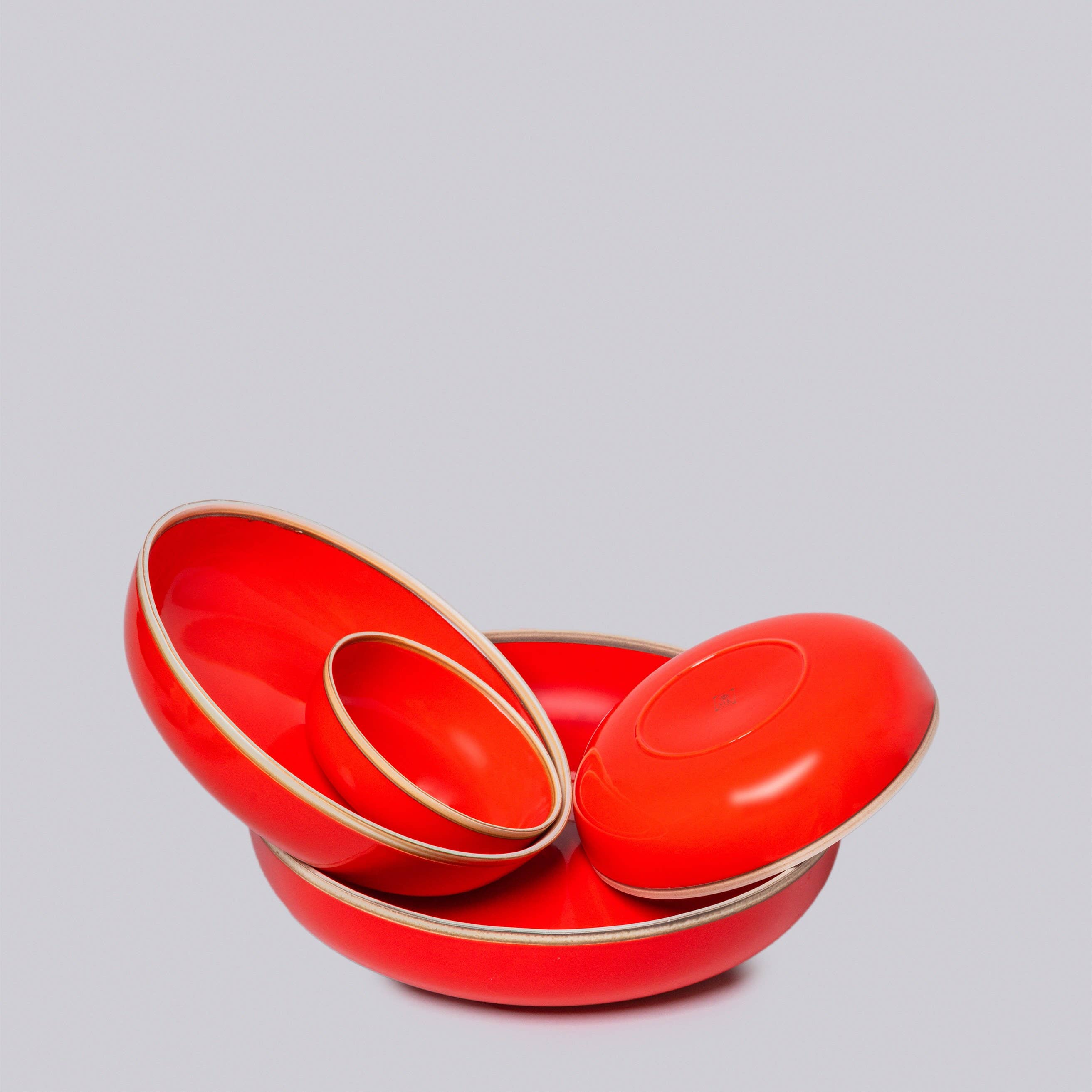 Middle Kingdom - Wholesale Decorative Plate/Dish/Bowl - Coral Red Glossy Porcelain Hermit Bowl Nests4