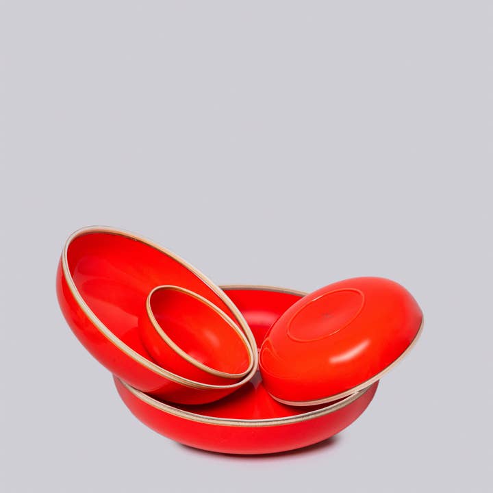 Middle Kingdom - Wholesale Decorative Plate/Dish/Bowl - Coral Red Glossy Porcelain Hermit Bowl Nests4