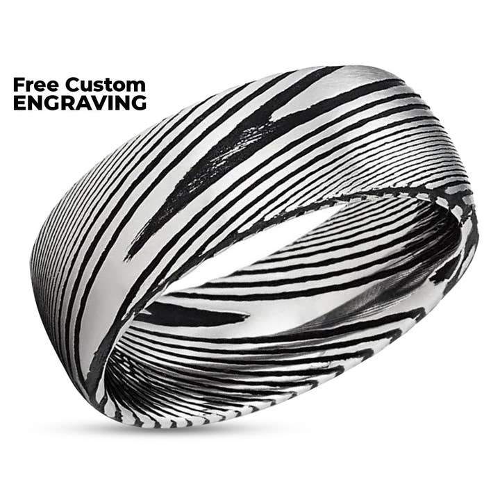 zilveren Trouwring van damascusstaal - 8 mm ring - ring van damascusstaal - trouwring voor groothandel op Faire1