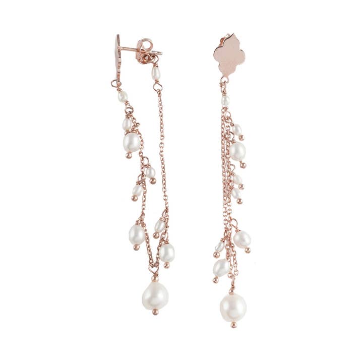 Chain Earrings with Freshwater Pearls for wholesale by ISHWARA JEWELS