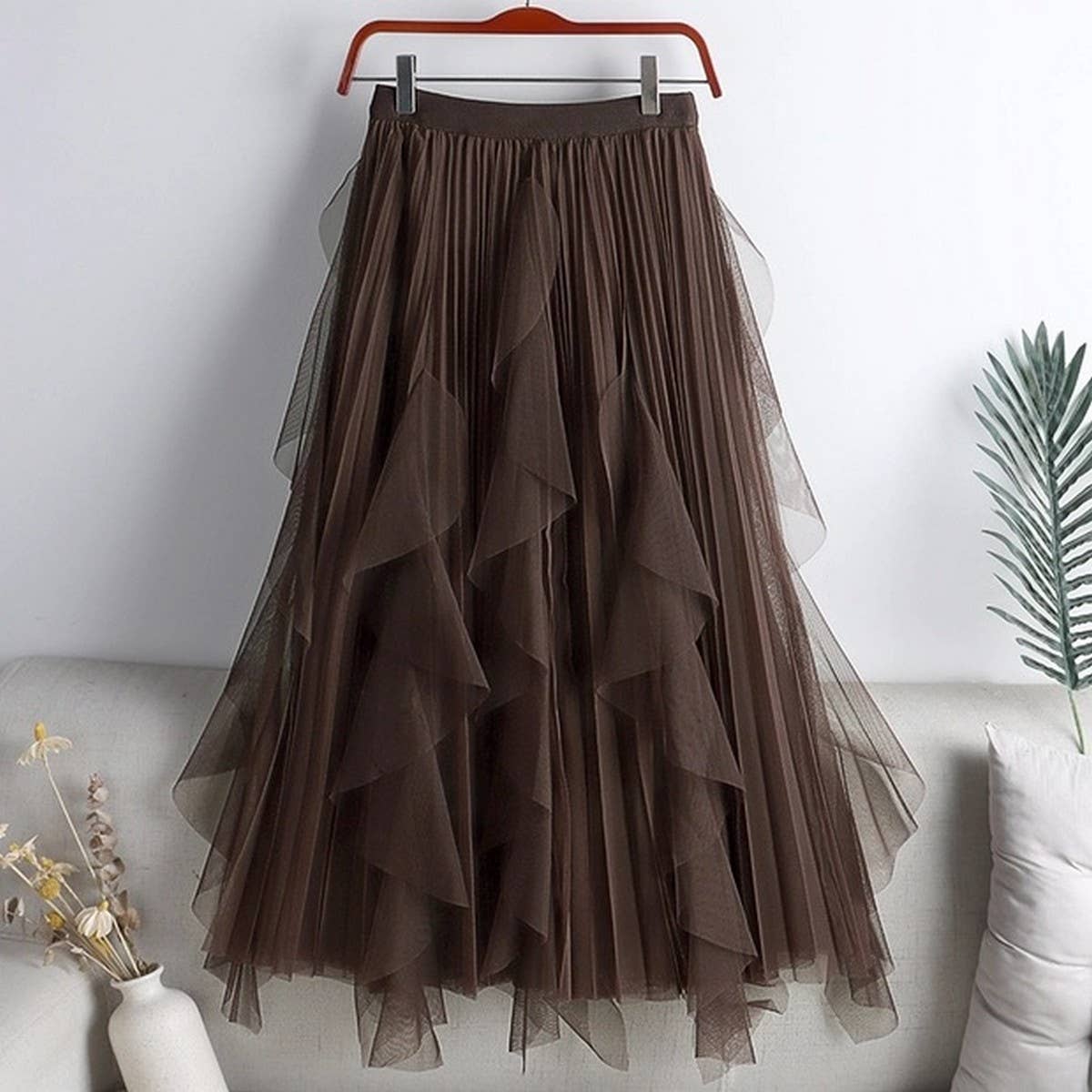 ACCITY - Wholesale Skirt - Women's - TULLE SKIRT MID-LENGTH HIGH WAIST PLEATED SKIRT_CWBLS03976