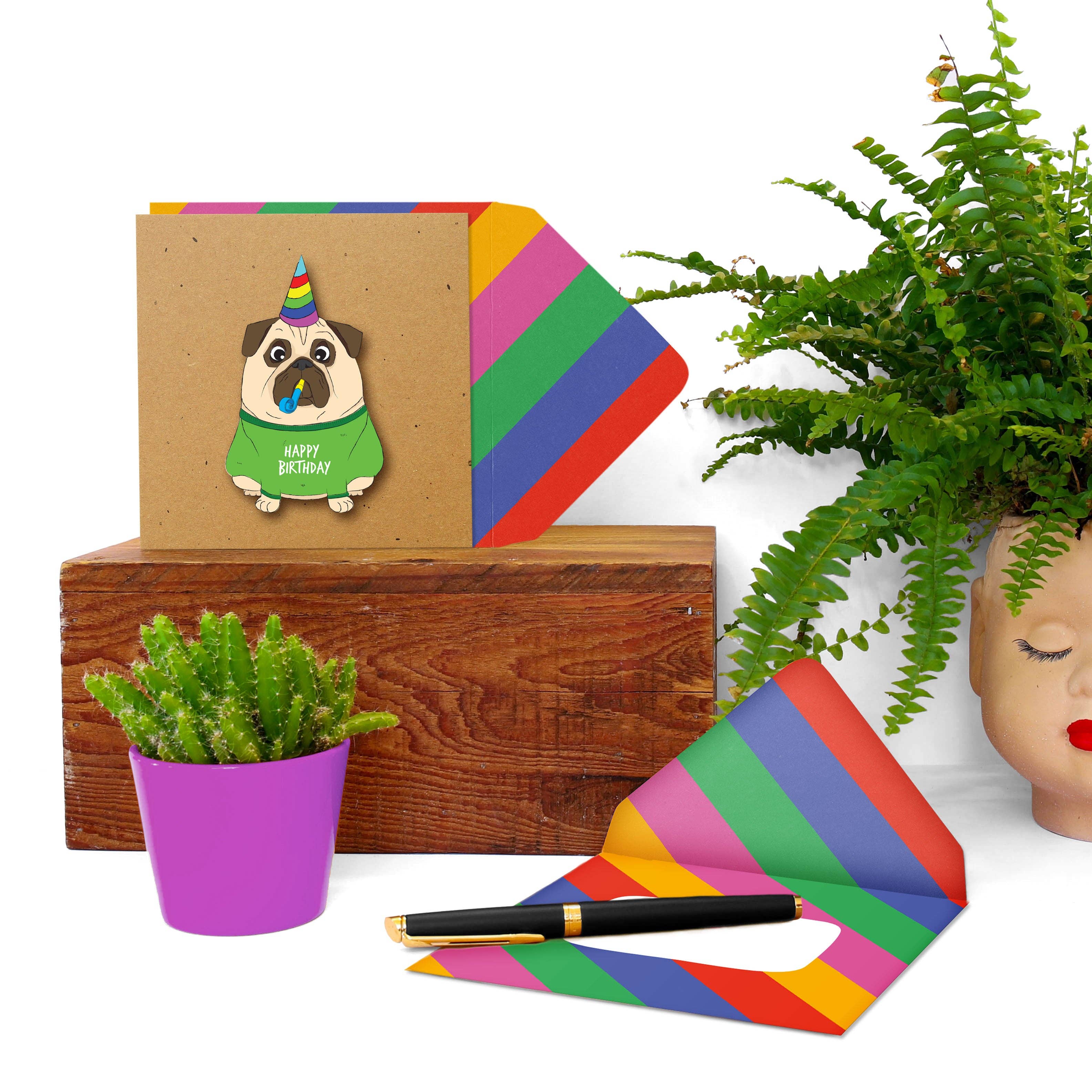 Tache - Wholesale Birthday Card - Happy Birthday Pug, Handmade Greeting Card2