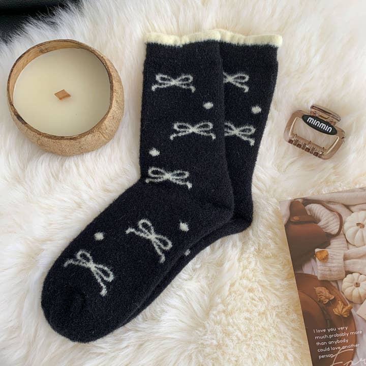 MKS America - Wholesale Socks - Women's - Plush Bow Ribbon Soft Warm Socks
