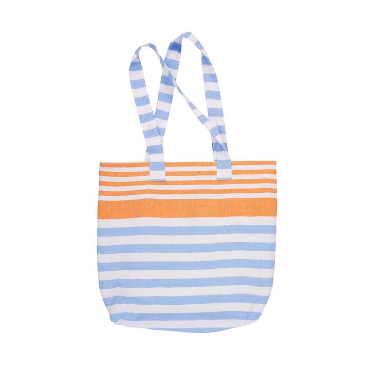 Bolsa de playa Amalfi, naranja y azul cielo para venta al por mayor de Riviera Towel Company