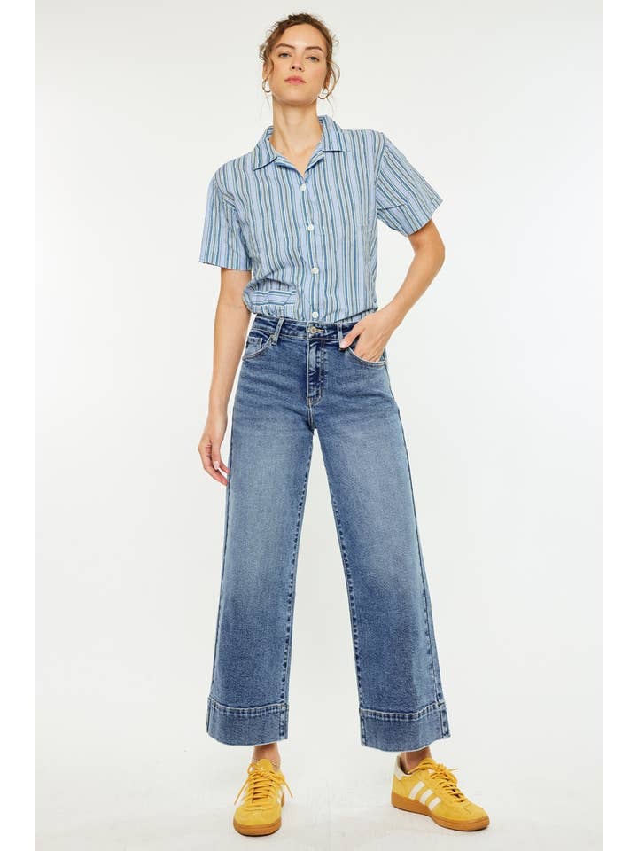 DARK OPEN PACK HIGH RISE CROP WIDE JEANS-KC7479D for wholesale on Faire1